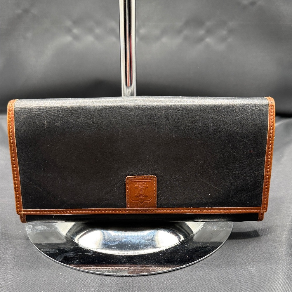 Celine pRis vintage Preloved Black and Brown LeatherWallet